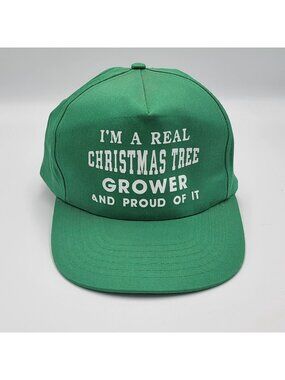 Vtg Snapback Im A Real Christmas Tree Grower Green Hat